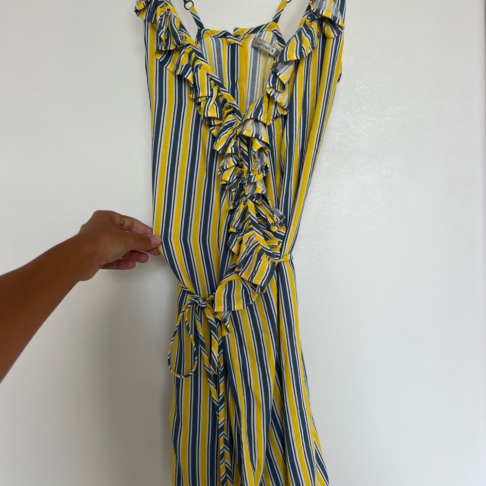 Striped Yellow and Blue Ruffle Mini Dress